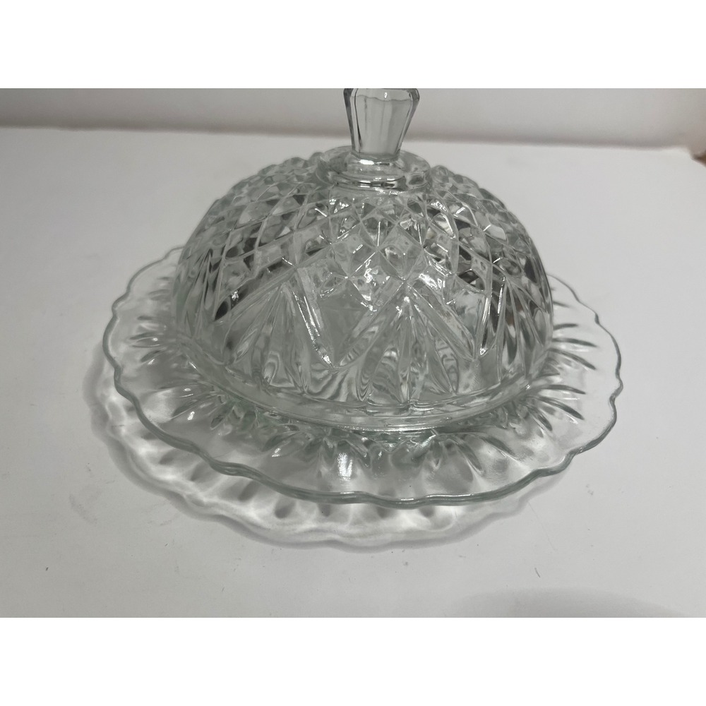 Anchor Hocking Crystal Glass Butter Dish Dome Plate Vintage Elegant